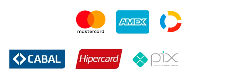Mastercard, Amex, Elo, Cabal, Hipercard, PIX